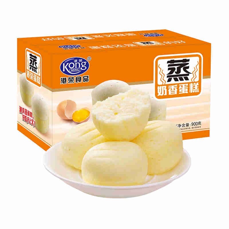 港荣鸡蛋原味蒸蛋糕早餐食品撕夹心面包休闲零食小吃900g