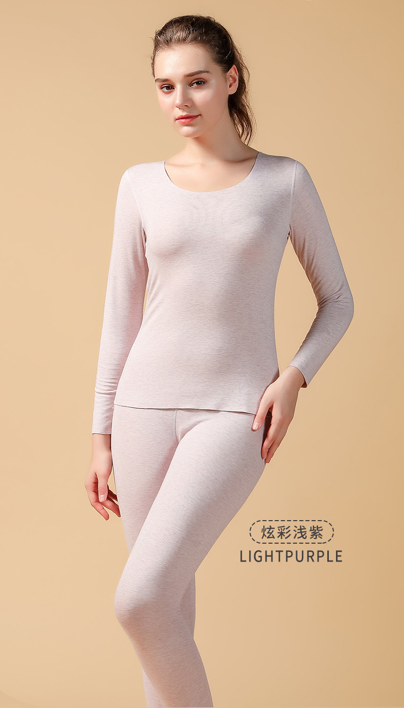 纤丝鸟 蚕丝德绒高科技自发热女士无痕保暖套装F8008+F8009