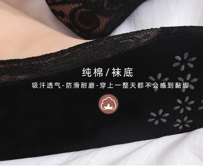 浪莎船袜女夏季薄款浅口全隐形袜春秋纯棉底短袜子硅胶防滑蕾丝袜混色10双装 ZT8266-10