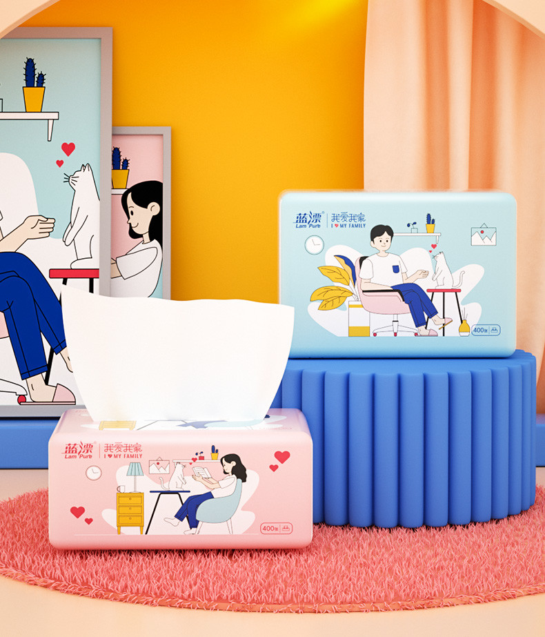 LP-27660蓝漂我爱我家白色抽纸24包装