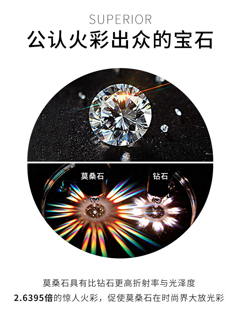 周六福莫桑钻项链925银双C字母吊坠女士锁骨颈链