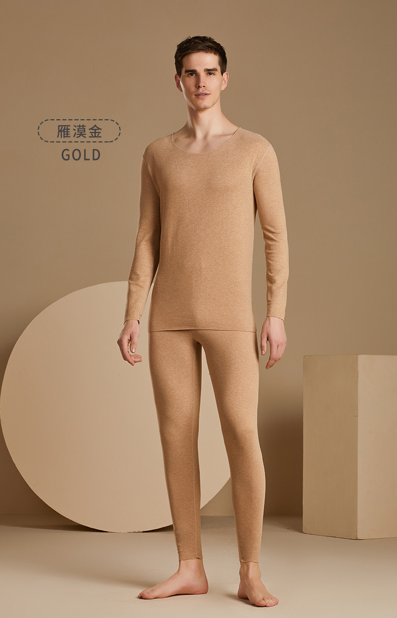 纤丝鸟 蚕丝羊毛暖阳内衣男士保暖长袖长裤套装N2300T