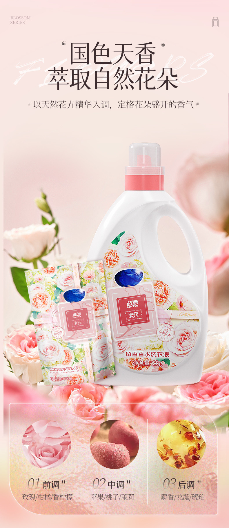 LP-371243蓝漂香氛洗衣液2KG-1瓶+LP-371113蓝漂香氛洗衣液500g-2袋