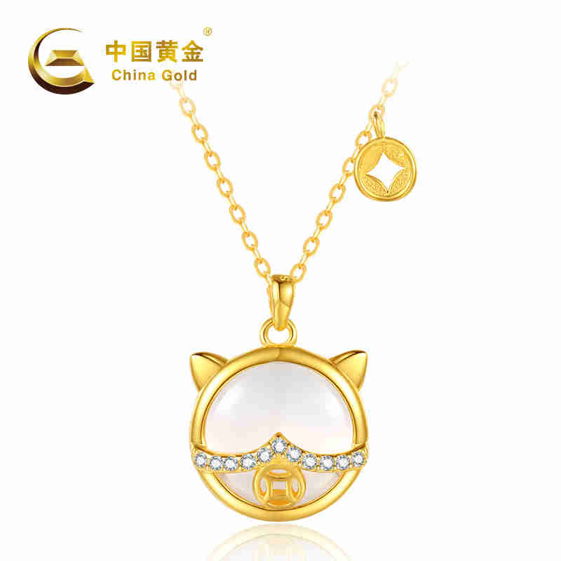 中国黄金珠宝首饰招米猫 S925银镶玛瑙项链