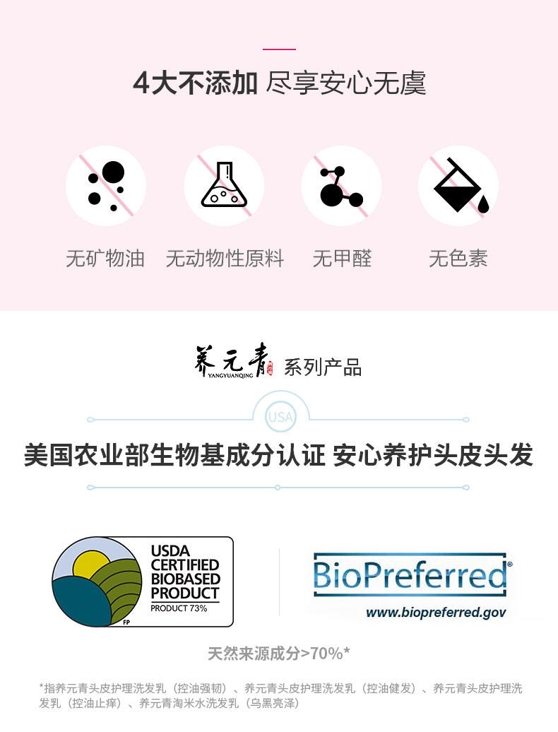 云南白药养元青洗发水控油强韧长发防脱家庭装女士专用500ml 养元清洗发乳控油强韧500ml*2瓶装