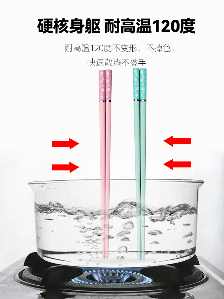 轻奢家用亲子粉蓝樱花筷5双装健康分餐合金筷子