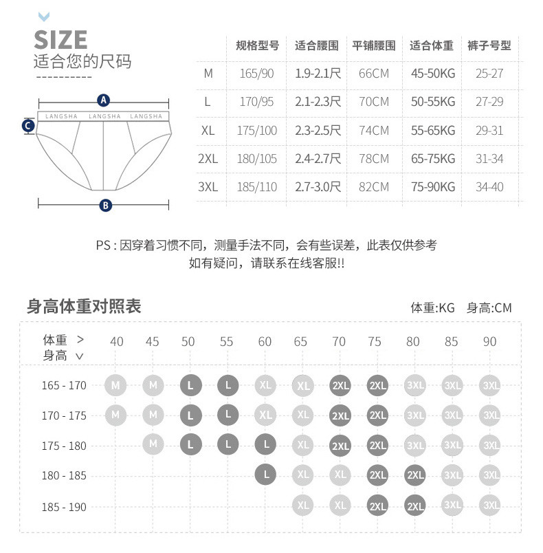 浪莎男士弹力棉三角裤混色4条装 L8036-4