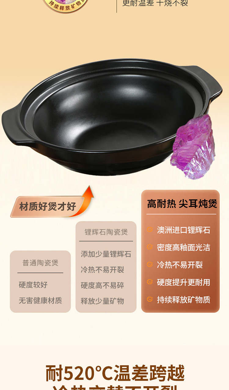 泥火匠 家用陶瓷 无印系列-23cm尖耳煲1300ml