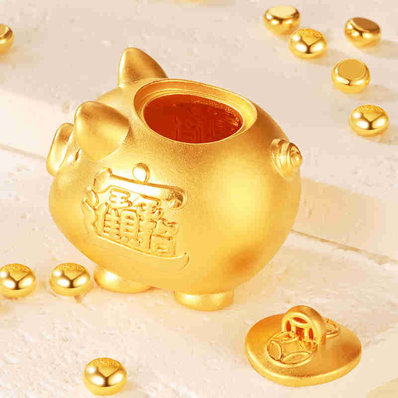 【珍藏】黄金足金999小金猪存钱罐3D硬金爆款摆件攒金豆豆