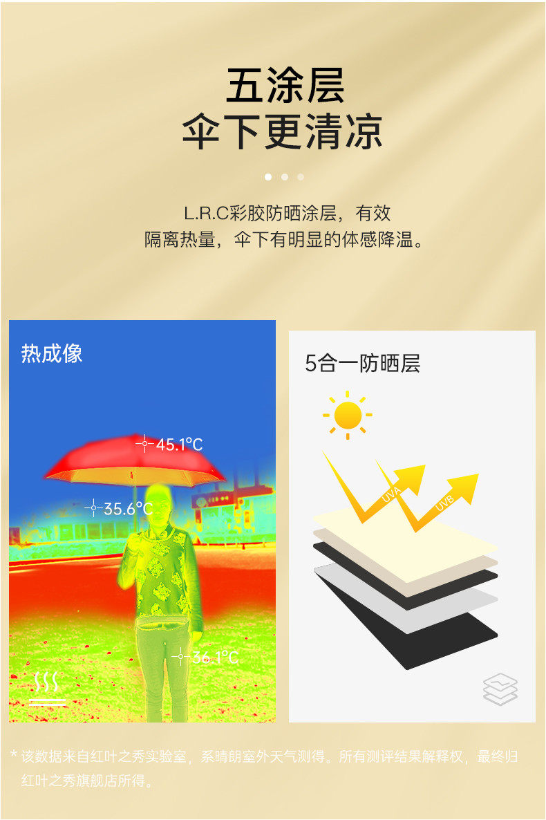 红叶三折彩胶超扁伞防晒遮阳伞