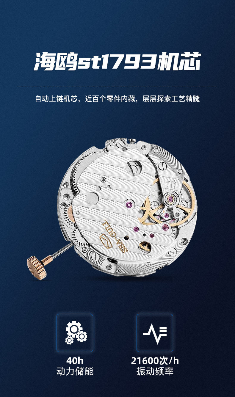 戈歌帝海鸥机芯全自动机械表GS17102.20（黑盘圆点刻度钢带）