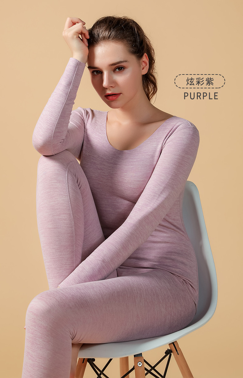 纤丝鸟 蚕丝德绒高科技自发热女士无痕保暖套装F8008+F8009