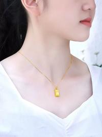 中国黄金小金砖吊坠女999足金暴富挂坠 小金条纯金锁骨项链