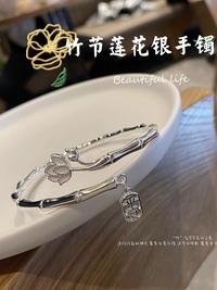 周大生竹节银手镯女纯银9999年轻款竹报平安足银手环