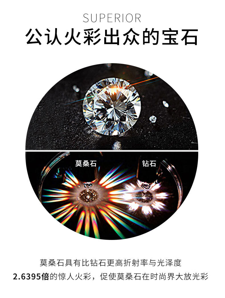 周六福莫桑石钻戒女四叶草花苞四爪开口戒指