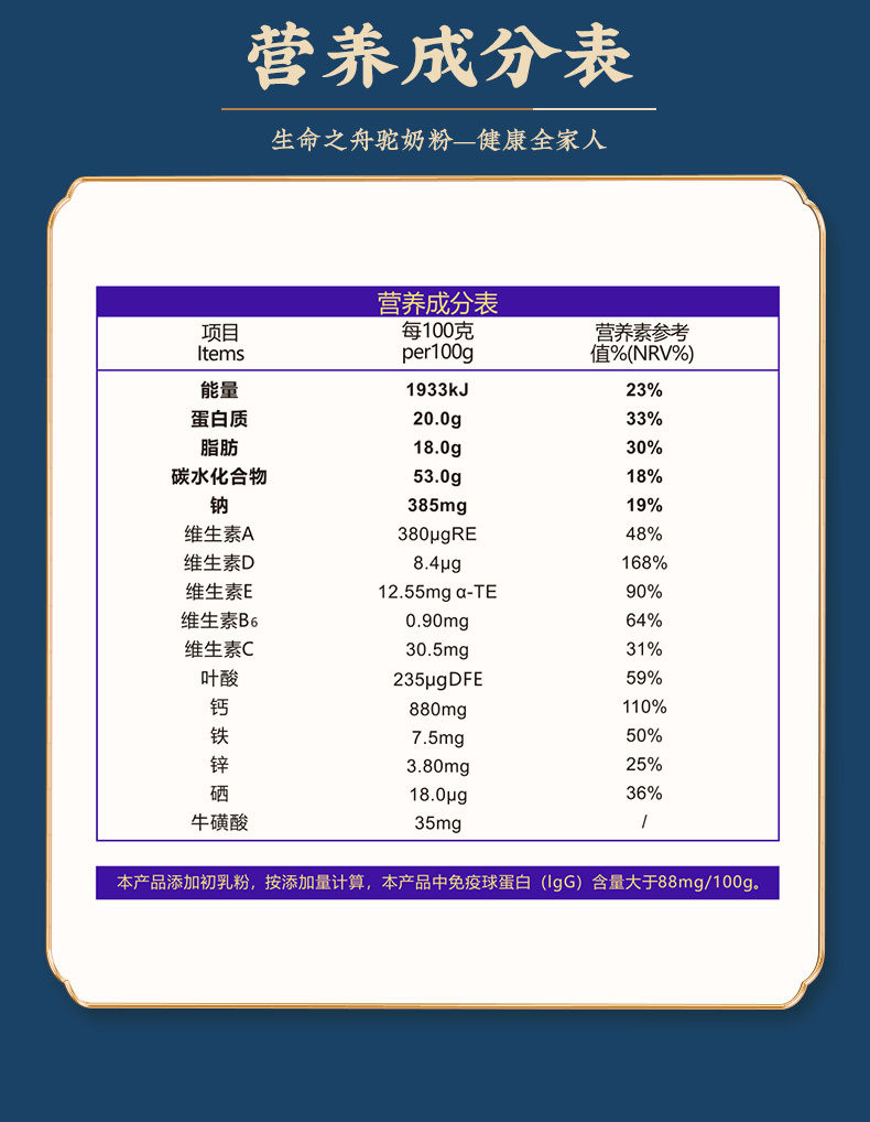 生命之舟燕窝酸初乳 配方驼奶粉中老年成人骆驼奶粉300克/罐