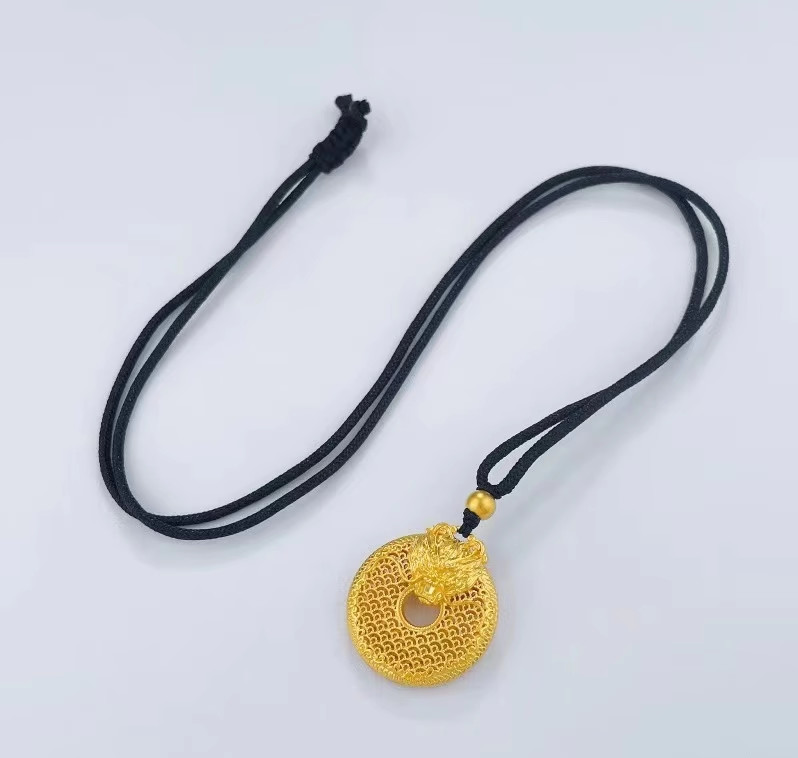 中国黄金足金9999古法镂空祥龙龙鳞平安扣吊坠