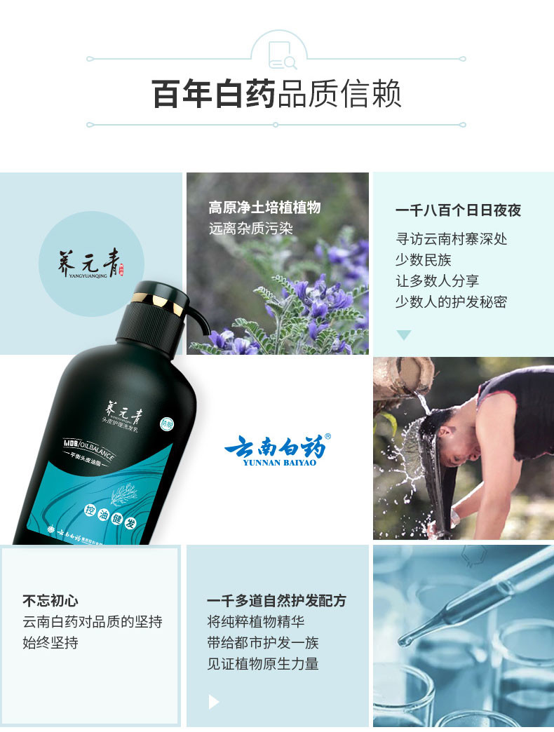 云南白药养元青洗发水控油健发短发防脱清爽去油蓬松大瓶装500ml 养元青控油健发洗发乳500ml*2瓶装