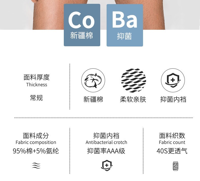 浪莎男士明筋弹力棉平角裤混色4条装 ES8111-4