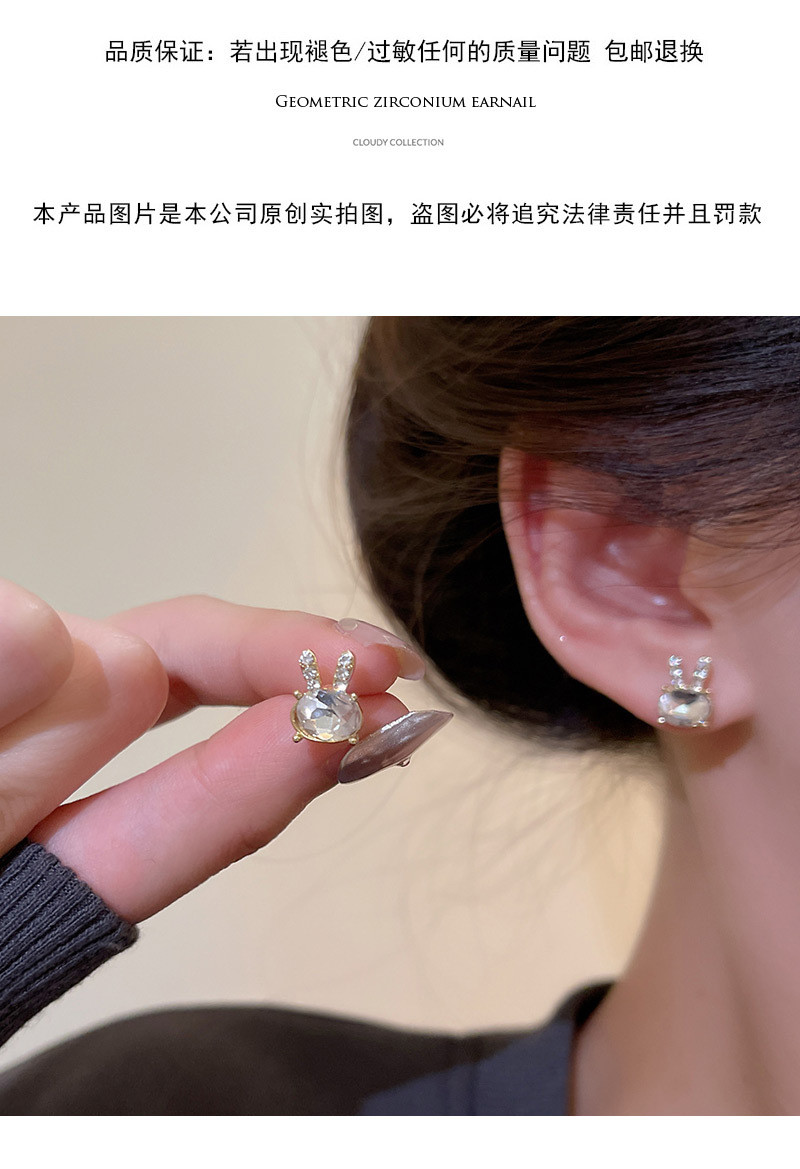 雅图小贝S925银针可爱小兔子锆石耳钉女轻奢小众高级设计感生肖本命年耳环A1023金