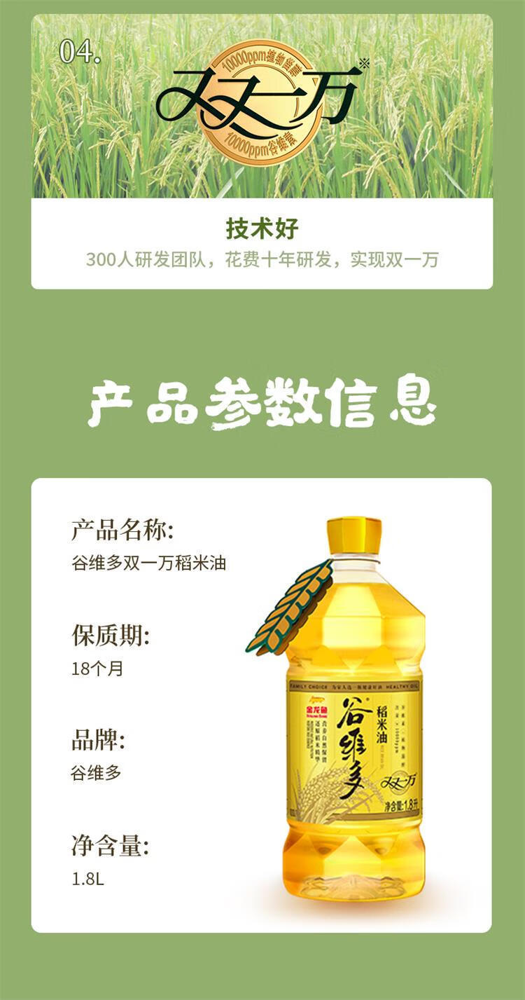 金龙鱼谷维多双一万稻米油1.8L