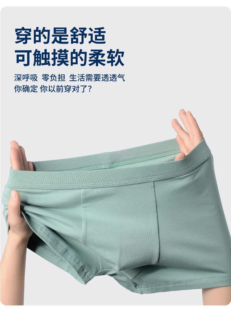 纤丝鸟 （3条装）国家AAA级抑菌标准高支高密新疆长绒棉超柔男士平角裤ZC2003