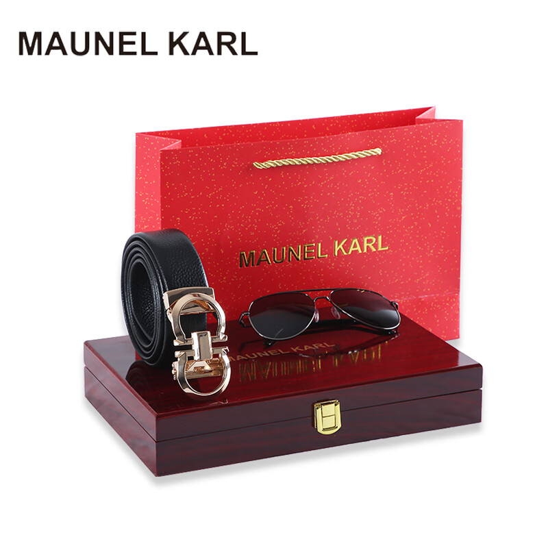 MAUNEL KARL男士皮带轻奢实木礼盒MK1015金