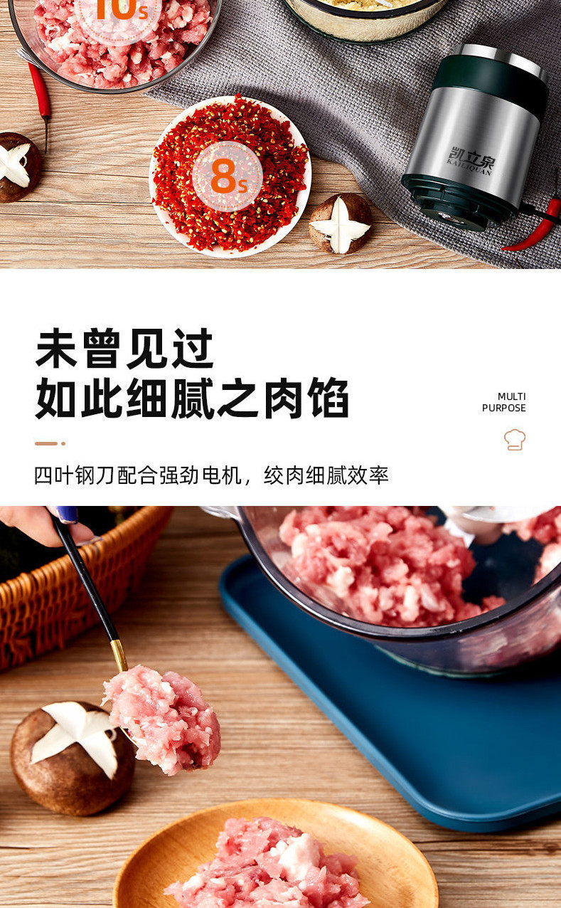 凯立泉绞肉机家用 电动多功能料理搅拌打肉饺子肉馅蒜蓉机不锈钢KLQ-JRJ