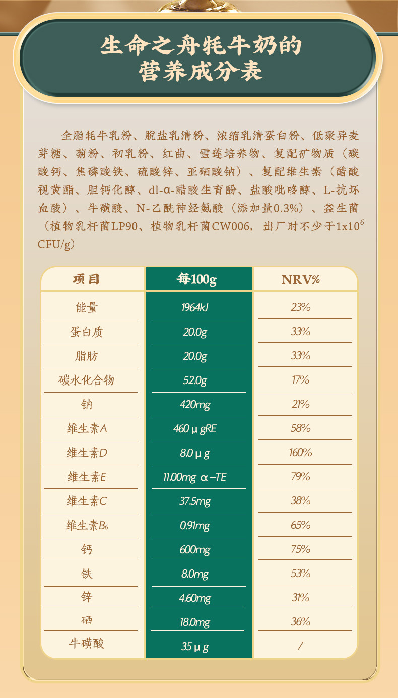 生命之舟三高缓康初乳成人老年奶粉牦牛奶粉300克/罐