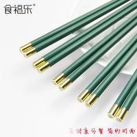 方形亮金圆顶福绿色5双防霉防滑耐高温合金筷子