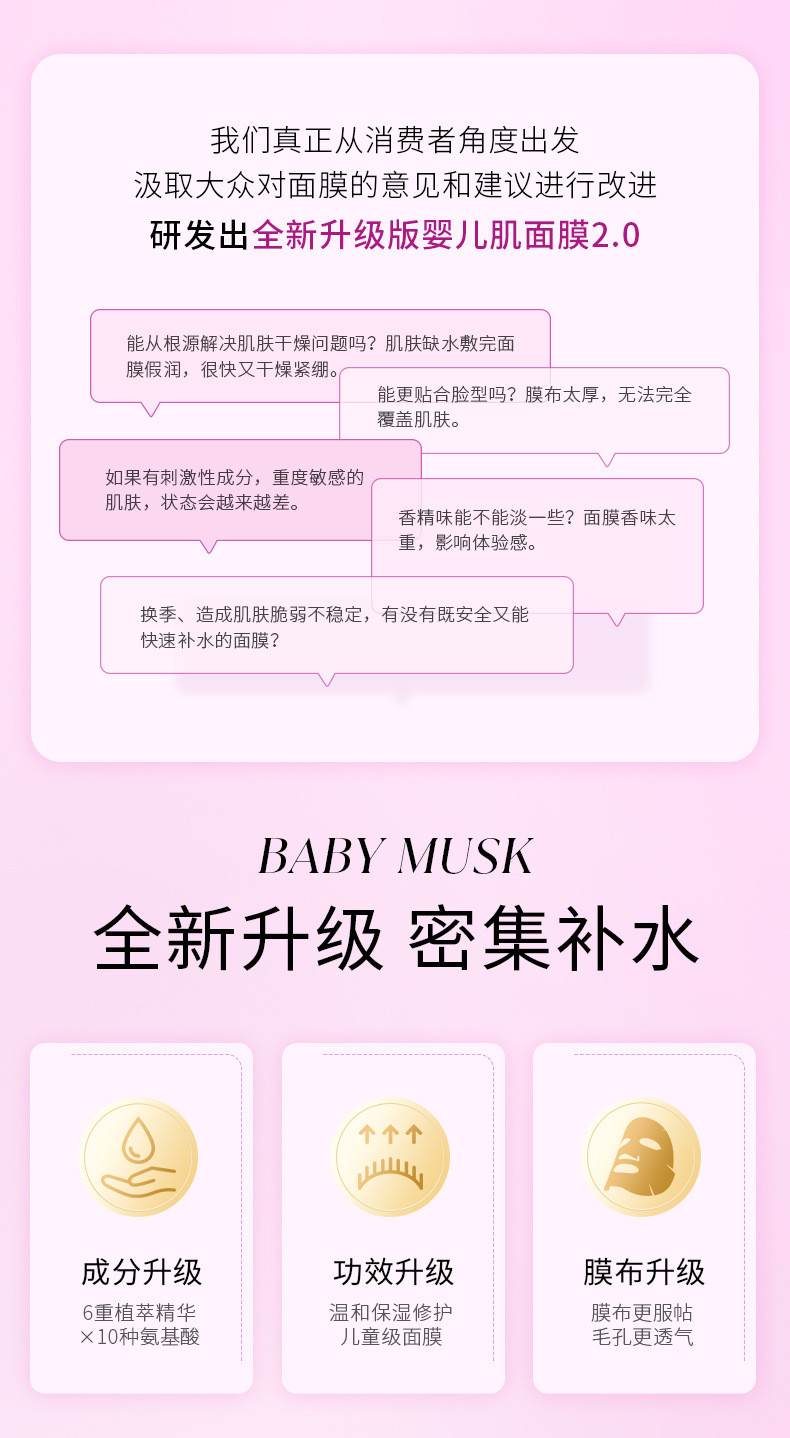 碧素堂幼滑补水婴儿肌面膜保湿淡斑润肤美白男女通用10片/盒拍一发三
