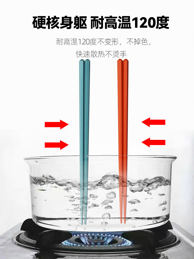 10双防霉耐高温一人一筷分餐五色十色六角合金筷子