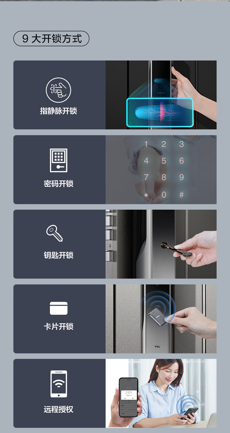 TCL指静脉识别带NFC开门安全门锁指纹锁 智能门锁家用防盗门锁密码锁电子锁P10 WIFI直连智控 P10 门锁